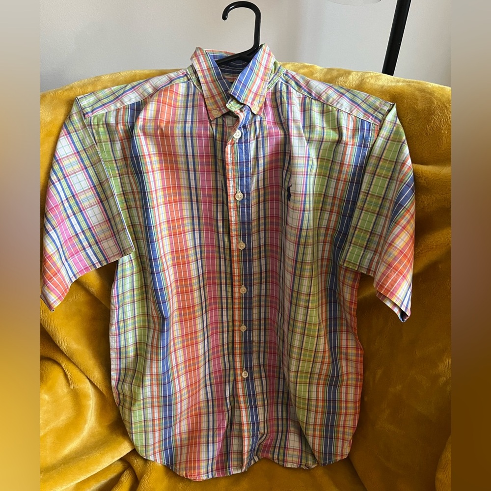 Pastel plaid short sleeved Ralph Lauren shirt size M
